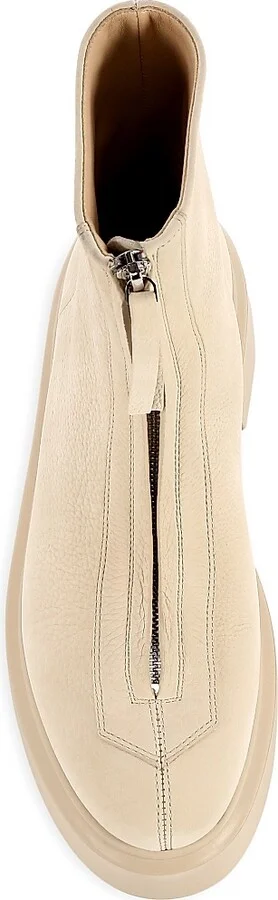 Women's Leather Zip Platform Booties - Beige - Size 6 - Image 5