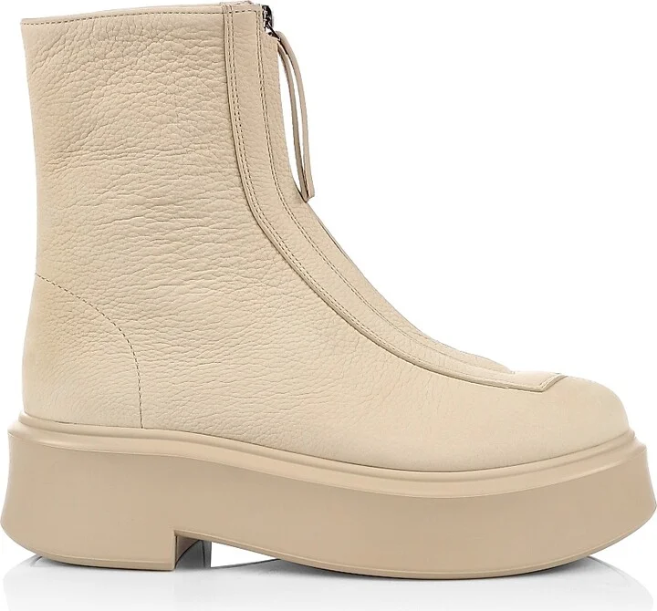 Women's Leather Zip Platform Booties - Beige - Size 6