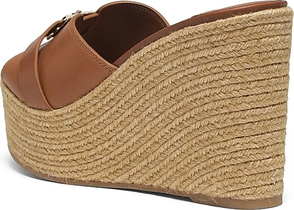 Women's Leda 100MM Leather Wedge Sandals - Tan Gold - Size 5.5 - Image 3