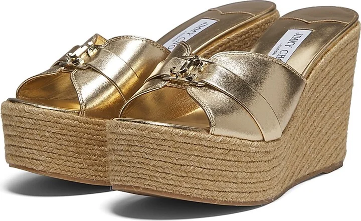 Women's Leda 100MM Metallic Leather Wedge Sandals - Gold - Size 5.5 - Image 2