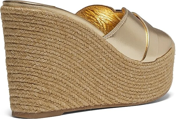 Women's Leda 100MM Metallic Leather Wedge Sandals - Gold - Size 5.5 - Image 3