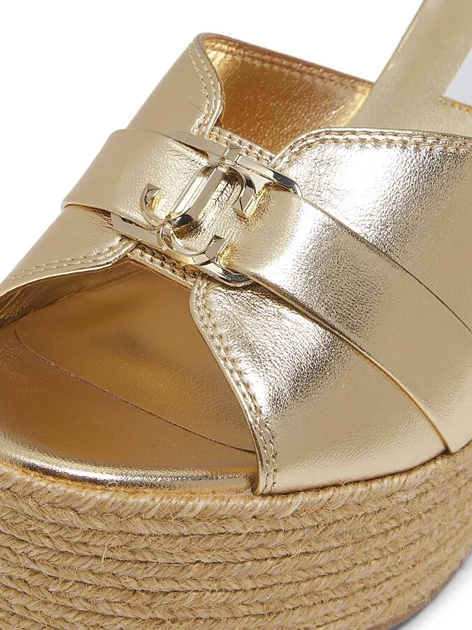 Women's Leda 100MM Metallic Leather Wedge Sandals - Gold - Size 5.5 - Image 5