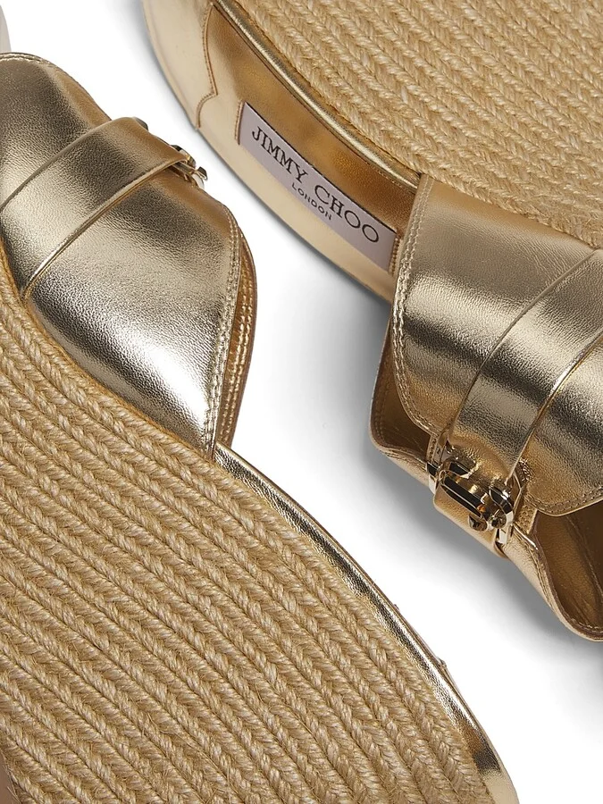 Women's Leda 100MM Metallic Leather Wedge Sandals - Gold - Size 5.5 - Image 6