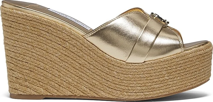 Women's Leda 100MM Metallic Leather Wedge Sandals - Gold - Size 5.5