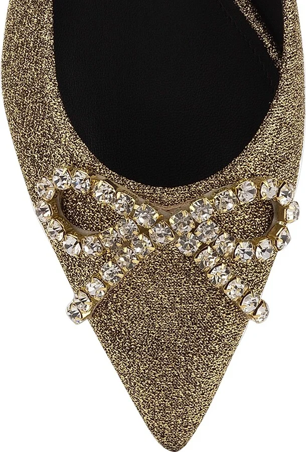 Women's Lee Crystal-Embellished Lurex Flats - Gold - Size 5.5 - Image 4