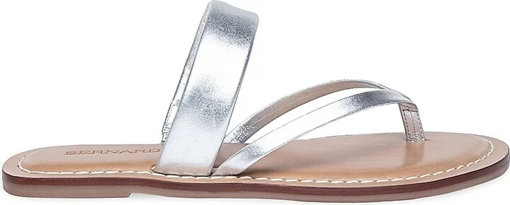 Women's Leia Metallic Leather Thong Sandals - Silver - Size 6