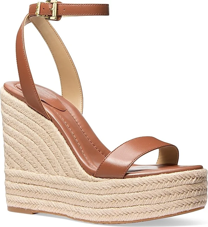 Women's Leighton 125MM Leather Platform Wedge Sandals - Luggage - Size 10 - Image 2