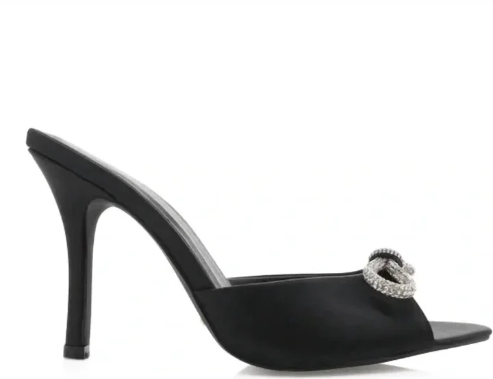 Women's Leilah Bow Heel Slip On Sandal In Black Satin