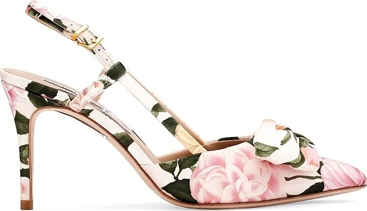 Women's Lenox Obi-Bow 85MM Floral Satin Pumps - Pink Lemonade Bouquet - Size 6