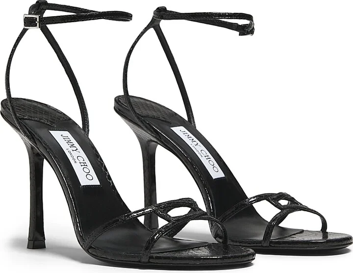 Women's Leo 100MM Metallic Leather Sandals - Black - Size 5 - Image 2