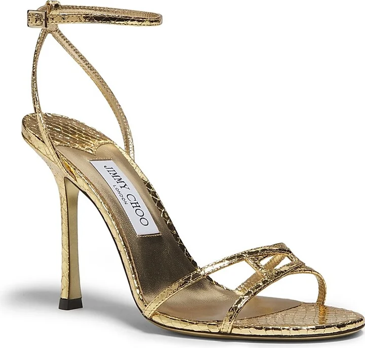 Women's Leo 100MM Metallic Leather Sandals - Gold - Size 5 - Image 2