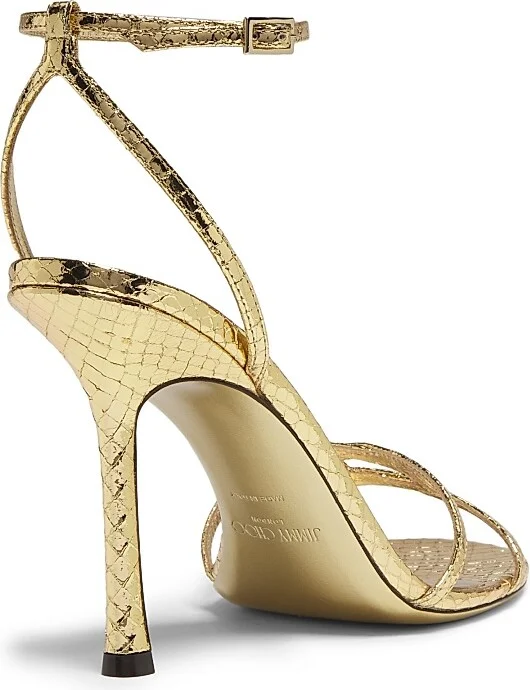 Women's Leo 100MM Metallic Leather Sandals - Gold - Size 5 - Image 3