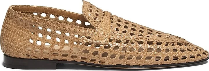 Women's Leon Woven Leather Loafers - Natural Light Camel - Size 7