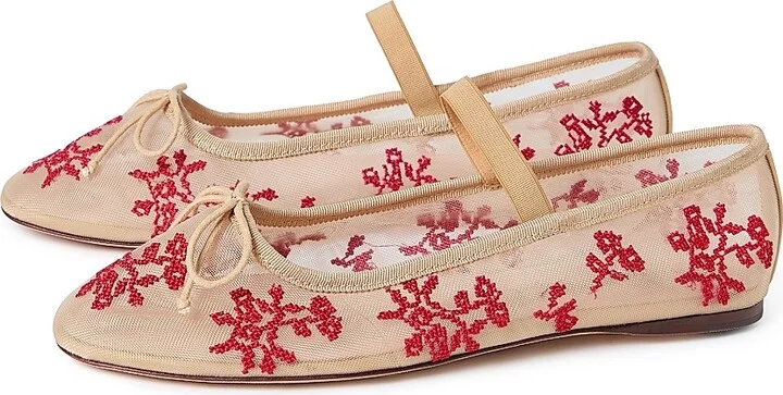 Women's Leonie Topstitched Mesh Ballet Flats - Caramel Red - Size 11 - Image 3