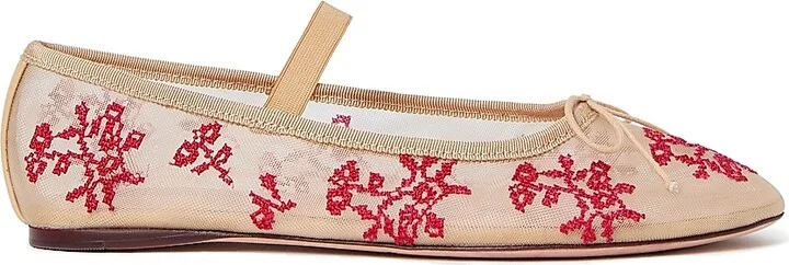 Women's Leonie Topstitched Mesh Ballet Flats - Caramel Red - Size 11