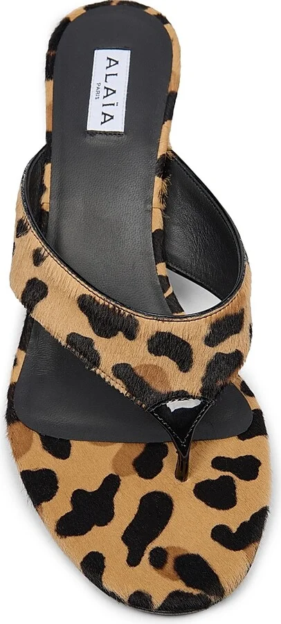 Women's Leopard-Print Calf Hair Thong Sandals - Brun Sepia - Size 6 - Image 4