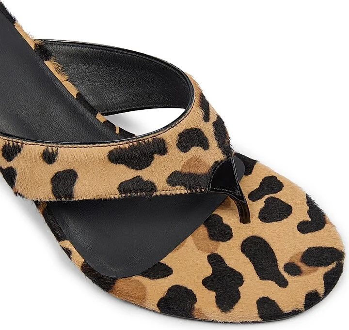 Women's Leopard-Print Calf Hair Thong Sandals - Brun Sepia - Size 6 - Image 5