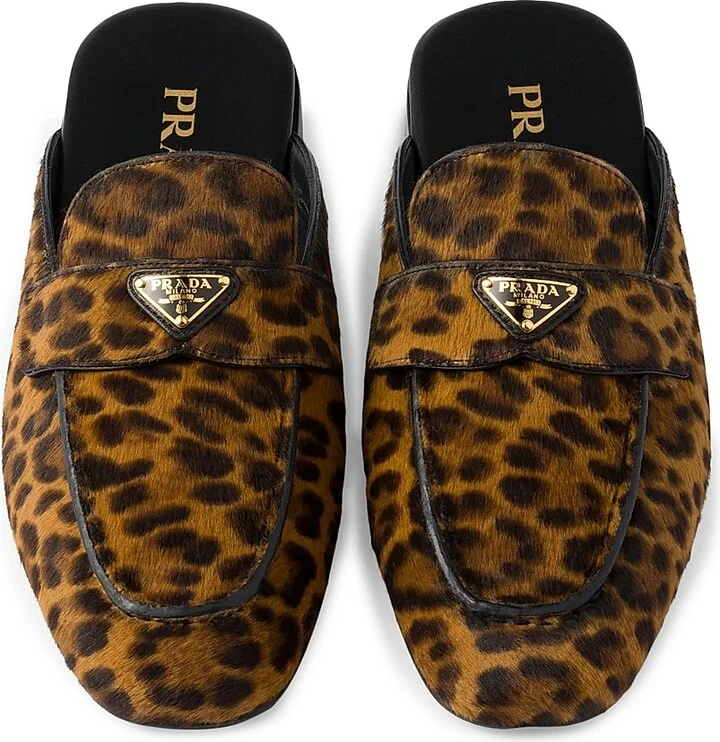 Women's Leopard Print Leather Mules - Beige Khaki - Size 5.5 - Image 2