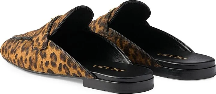 Women's Leopard Print Leather Mules - Beige Khaki - Size 5.5 - Image 3