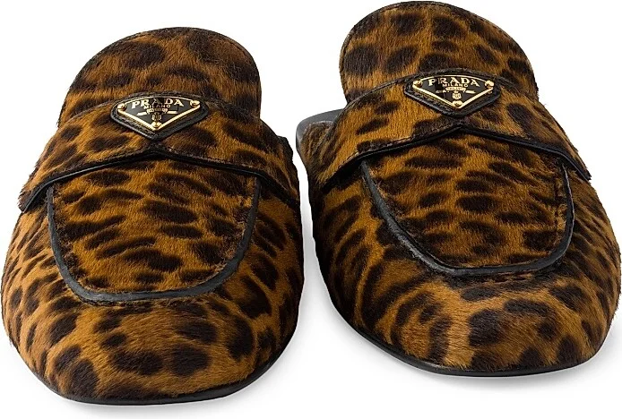 Women's Leopard Print Leather Mules - Beige Khaki - Size 5.5 - Image 4