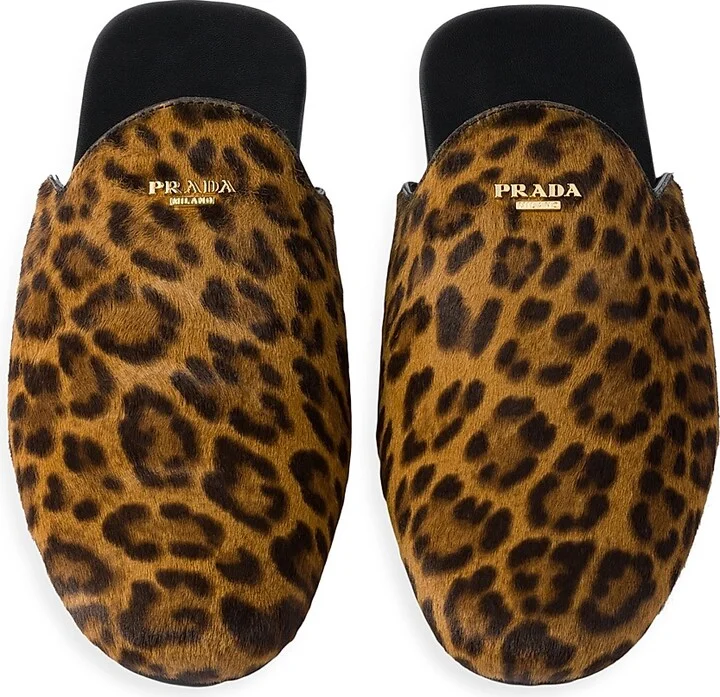 Women's Leopard-Print Leather Mules - Beige Khaki - Size 6 - Image 2