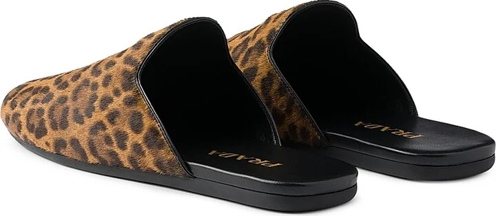 Women's Leopard-Print Leather Mules - Beige Khaki - Size 6 - Image 3