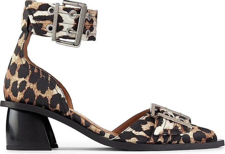 Women's Leopard Print Satin Buckle Pumps - Leopard - Size 6