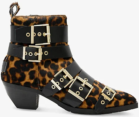 Womens Leppo Brown/Bl Jane Buckle-Embellished Heeled Leather Ankle Boots Eur 36.5 / 3.5 Uk Women