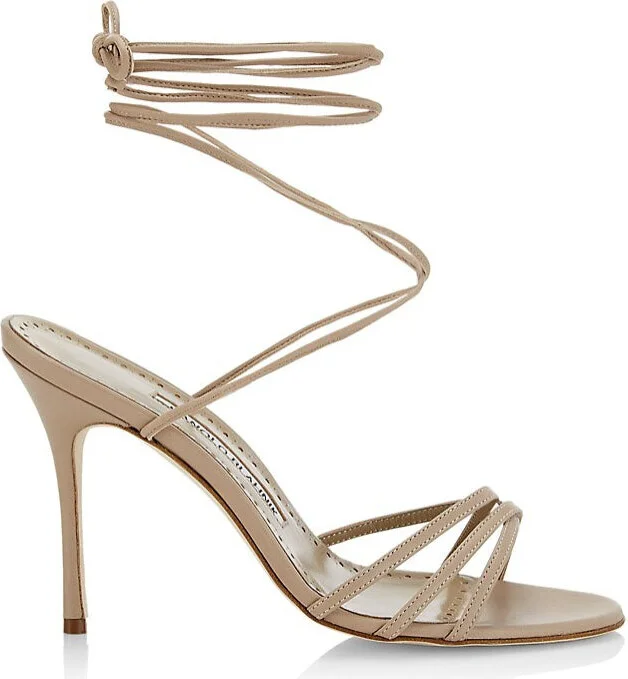 Women's Leva 105MM Leather Wrap Heels Sandals Cream Nude