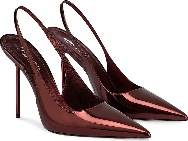 Women's Lidia 105MM Patent Leather Slingback Pumps - Wine - Size 8.5 - Image 2