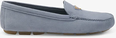 Womens Light Blue Logo-Plaque Suede Driving Loafers Eur 40.5 / 7.5 Uk Women