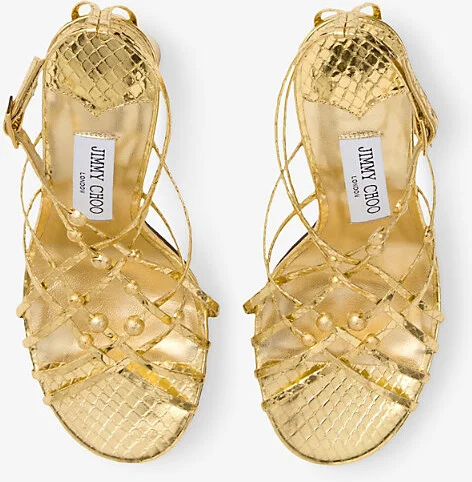 Womens Light Gold/Gold Felice 95 Wrap Leather Heeled Sandals Eur 34.5 / 1.5 Uk Women - Image 2