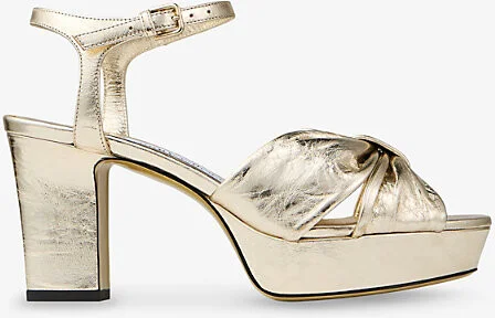 Womens Light Gold Heloise 80 Knotted-Strap Metallic-Leather Heeled Sandals Eur 40 / 7 Uk Women