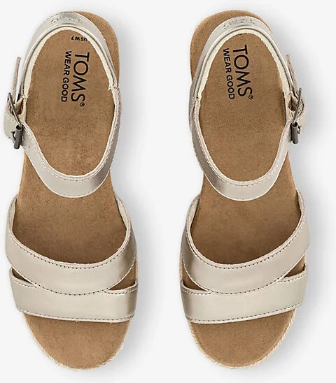 Womens Light Gold Metallic Audrey Double-Strap Suede Wedge Sandals Eur 40 / 7 Uk Women - Image 2