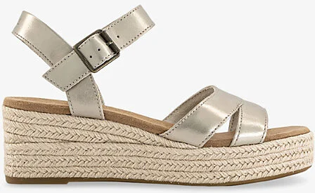 Womens Light Gold Metallic Audrey Double-Strap Suede Wedge Sandals Eur 40 / 7 Uk Women
