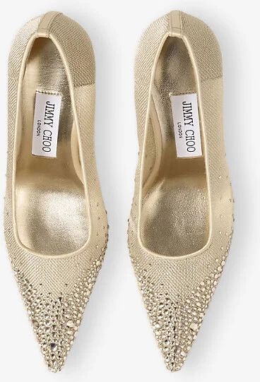 Womens Light Soft Gold/Crys Ixia 95 Crystal-Embellished Mesh and Satin Courts Eur 40 / 7 Uk Women - Image 2