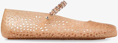 Womens Light Toffee/Silver The Jelly Glitter-Embellished Ballet Flats Eur 39 / 6 Uk Women