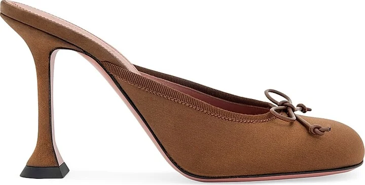 Women's Lila 95MM Silk Mules - Satin Mocha - Size 6.5