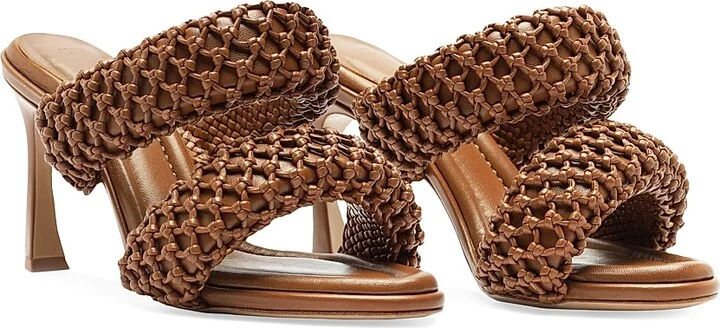 Women's Lilla 85MM Woven Leather Sandals - Espresso - Size 5 - Image 3