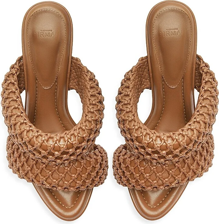 Women's Lilla 85MM Woven Leather Sandals - Espresso - Size 5 - Image 8