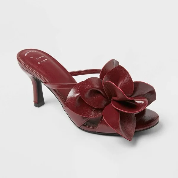 Women's Lillian Flower Mule Heels with Memory Foam Insole - A New Day™ : Slip-On Stiletto, Open Toe, Textured Outsole