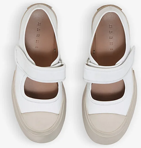 Womens Lily White Chunky-Sole Leather Mary-Jane Trainers Eur 40 / 7 Uk Women - Image 2