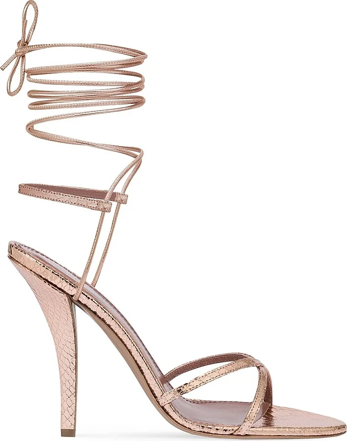 Women's Linda 105MM Embossed Metallic Leather Lace-Up Sandals - Rose Gold - Size 7