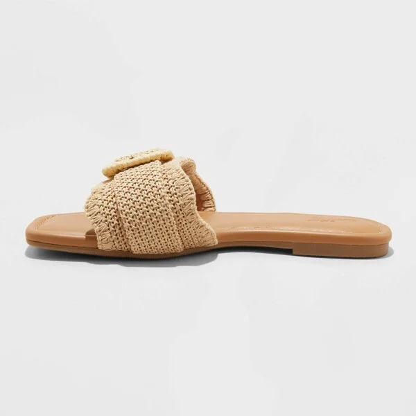 Women's Linda Raffia Buckle Slide Sandals - Universal Thread™ Tan : Adjustable Strap, Memory Foam Insole - Image 2