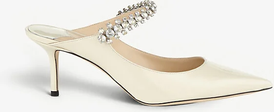 Womens Linen Bing 65 Crystal-Embellished Patent-Leather Heeled Mules Eur 34.5 / 1.5 Uk Women