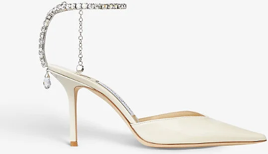 Womens Linen/Crystal Saeda 85 Crystal-Embellished Patent-Leather Courts Eur 37 / 4 Uk Women