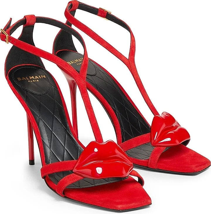 Women's Lips 95MM Suede Sandals - Red - Size 9 - Image 2