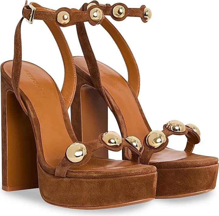 Women's Lirica 130MM Suede Platform Sandals - Cognac - Size 9.5 - Image 2