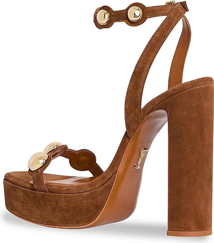 Women's Lirica 130MM Suede Platform Sandals - Cognac - Size 9.5 - Image 3