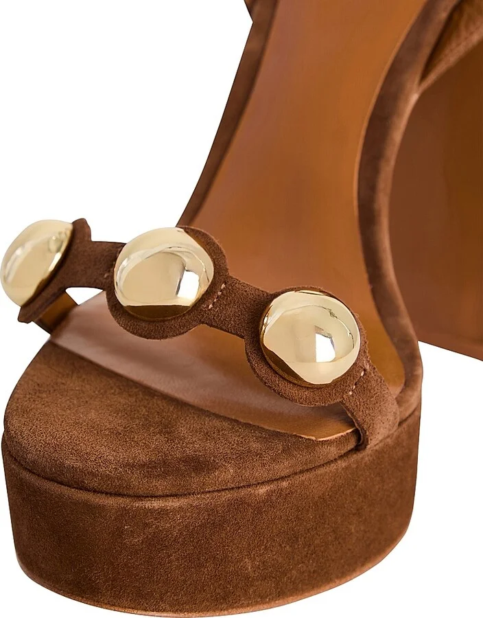 Women's Lirica 130MM Suede Platform Sandals - Cognac - Size 9.5 - Image 4